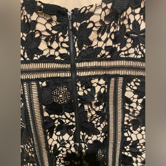 NWT-Le Chateau Nude Pink Beige with Black Lace Crochet overlay Dress. - Picture 3 of 4